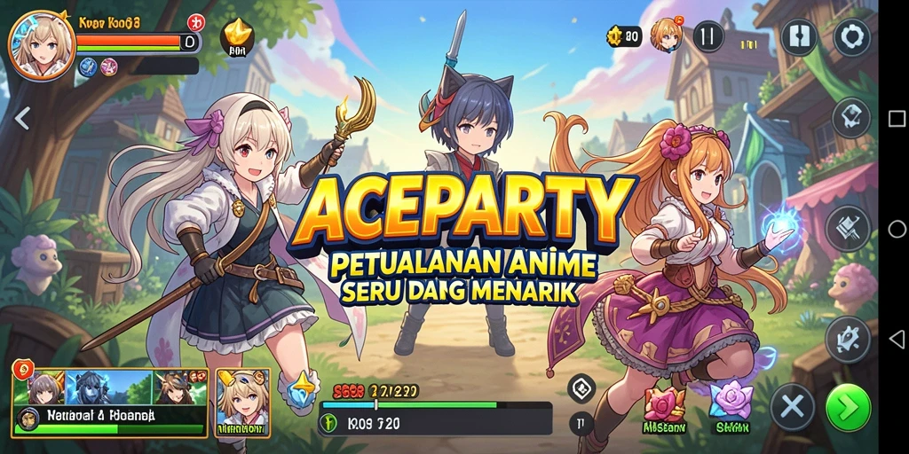 Tampilan gameplay ACEPARTY dengan karakter Anime yang dinamis.