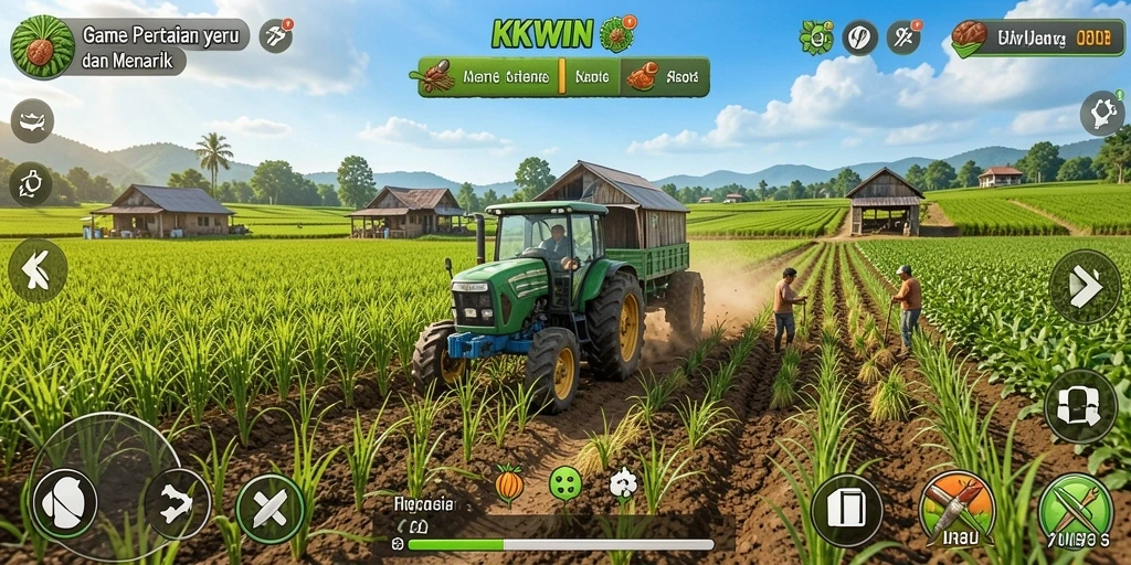 Gambaran Gameplay KKWIN menampilkan aktivitas bertani yang mengasyikkan.