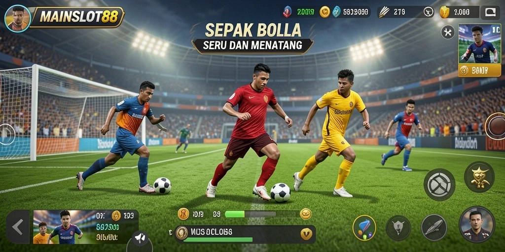 Tampilan gameplay menyenangkan di MAINSLOT88 dengan aksi sepak bola yang intens.