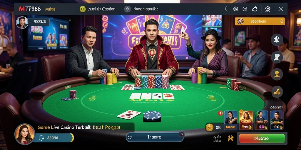 Screenshot gameplay MT966 menunjukkan interaksi seru dengan dealer dalam permainan Live Casino.