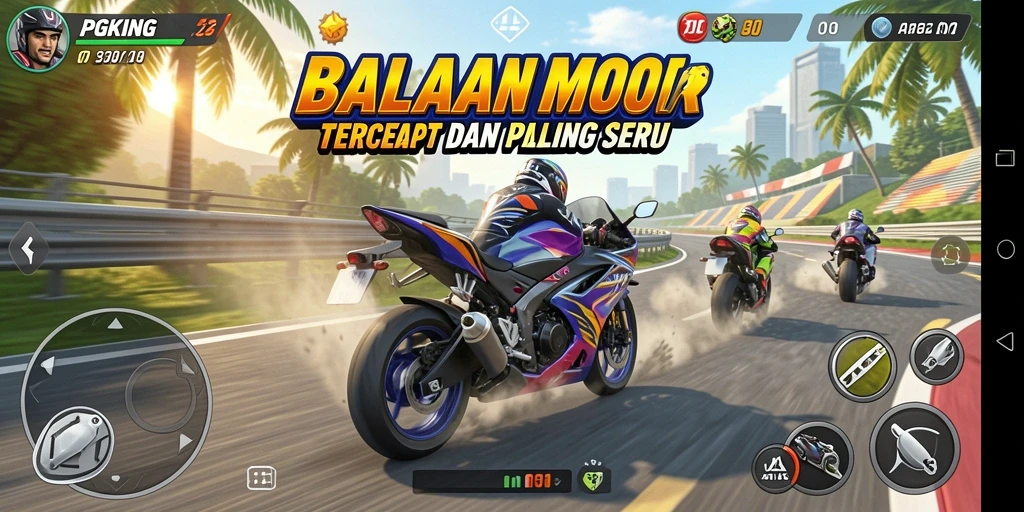 Tampilan gameplay PGKING dengan aksi balapan motor yang intens.