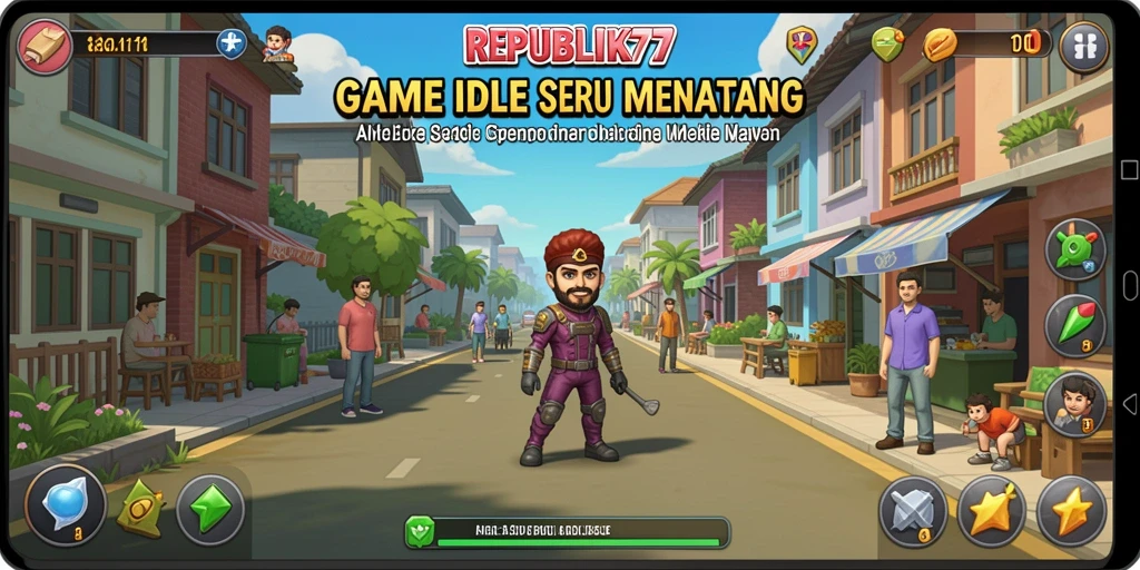 Tampilan gameplay seru dari REPUBLIK77 yang menampilkan karakter aktif.